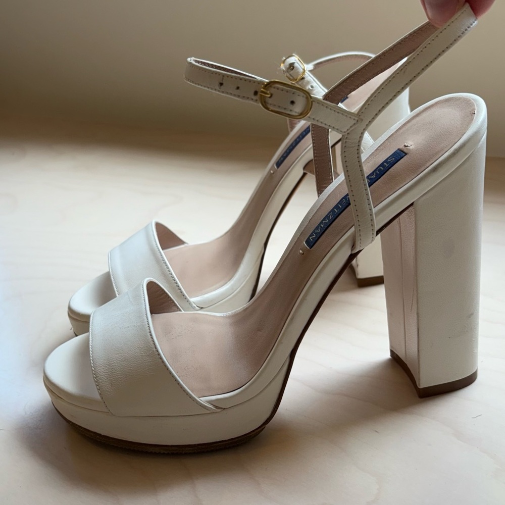 Stuart Weitzman White Open-Toe Platform Heels